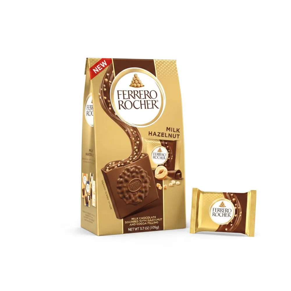 Chocolate Ferrero Rocher Squares Milk Hazelnut  3.7Oz