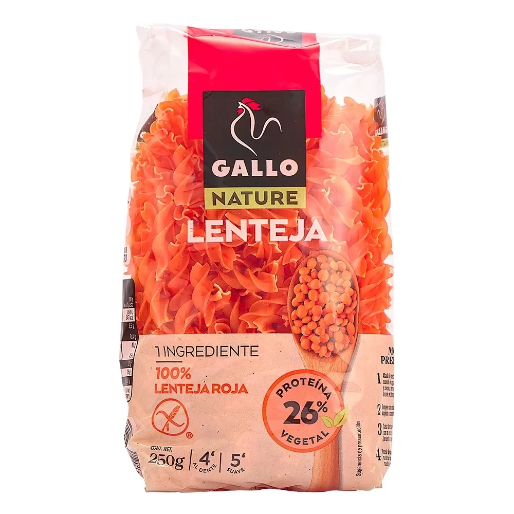 Pasta Lentejas Gallo Hélices Rojas 250 Gramos