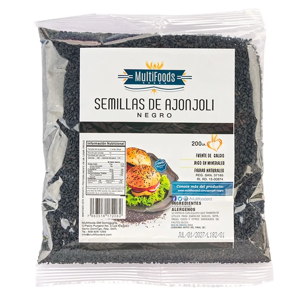 Semillas De Ajonjolí Negro Multifoods 200 Gramos
