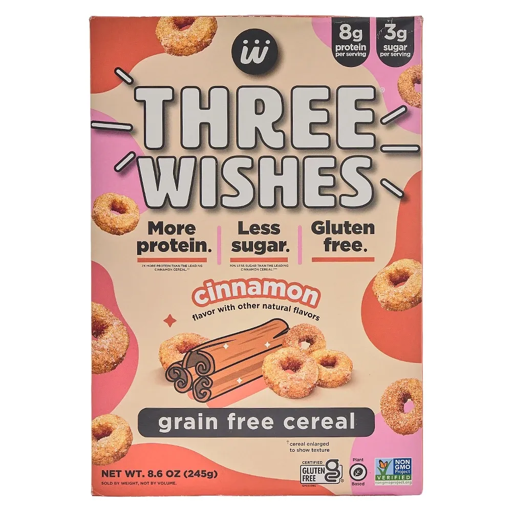 Cereal Para Desayuno Sabor Canela Three Wishes 8.6 Onzas