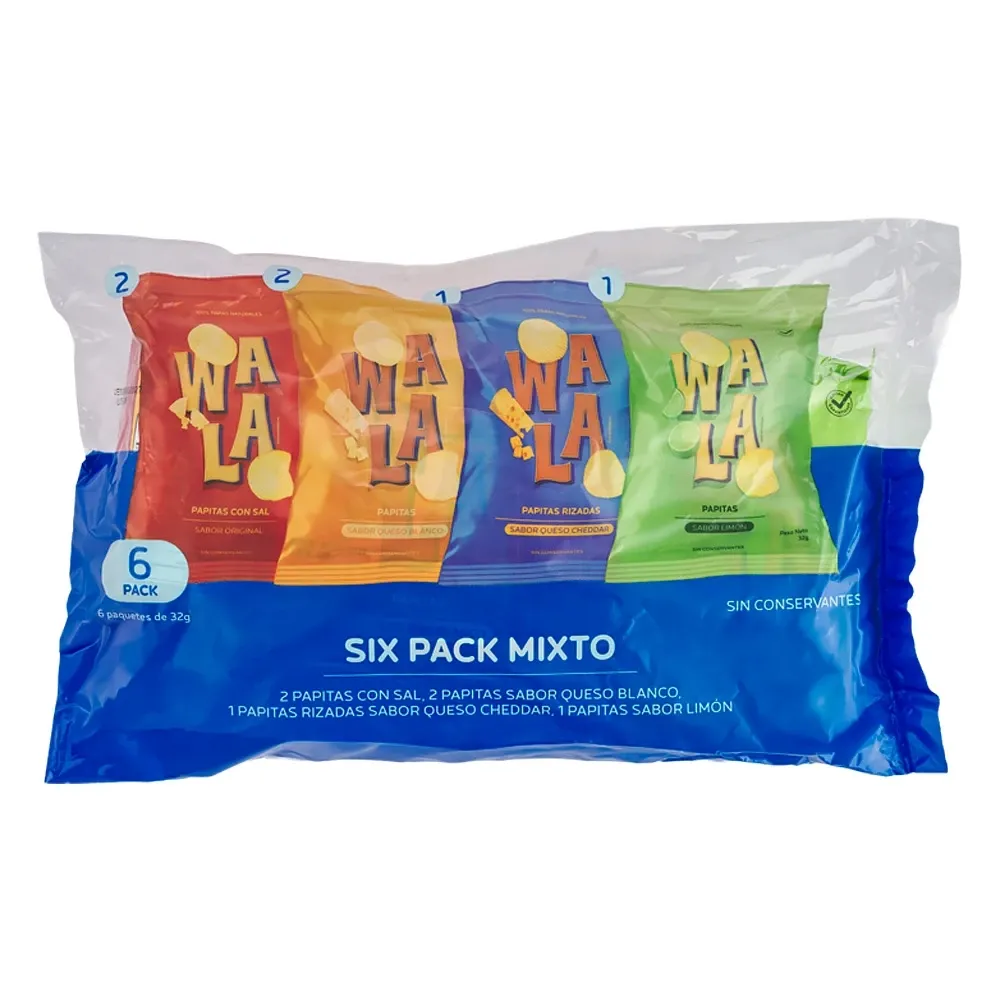 Papitas Surtidas Wala Sal Limón Cheddar Paquete De 6
