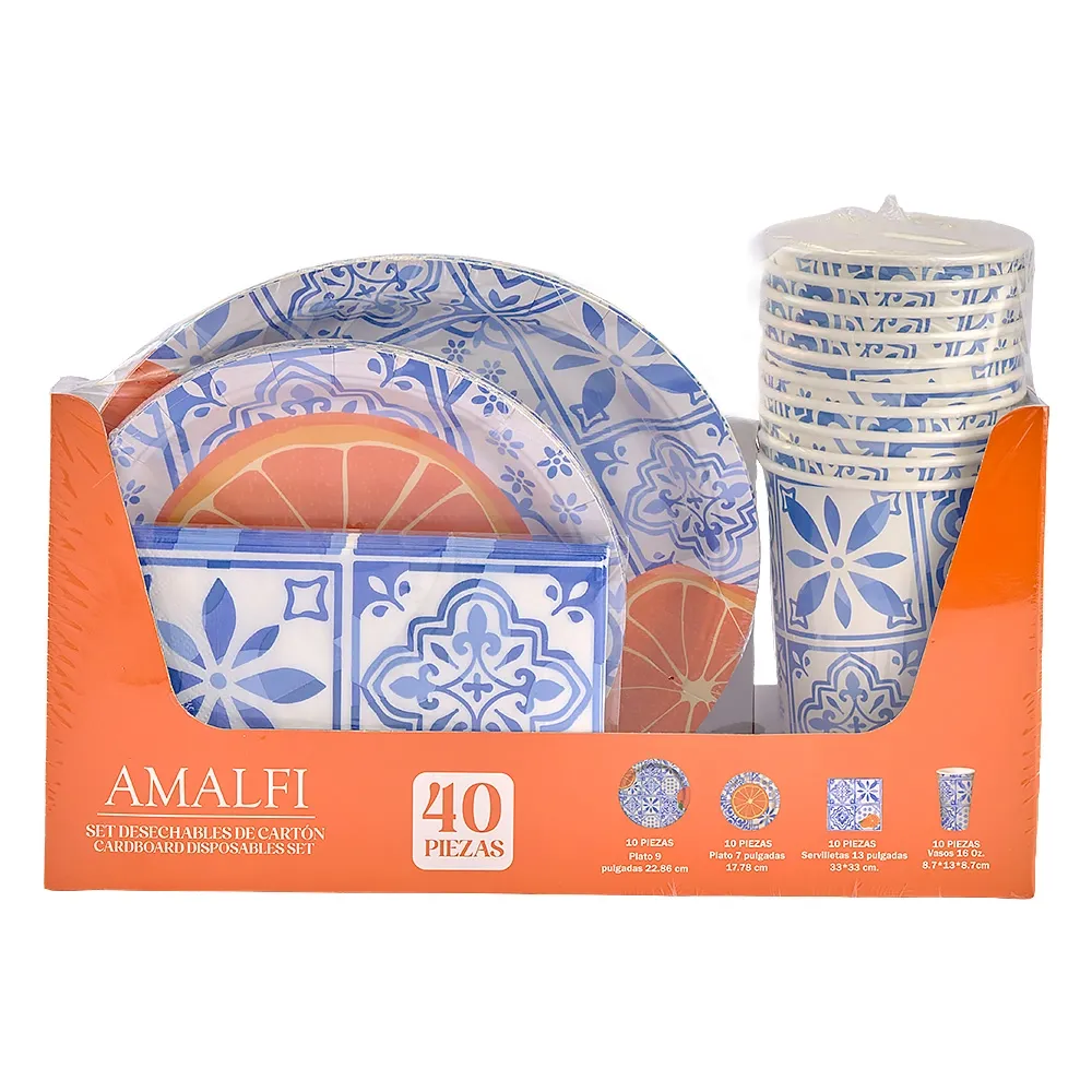 Set De Vajilla Desechable Amalfi Naranja 40 Unidades