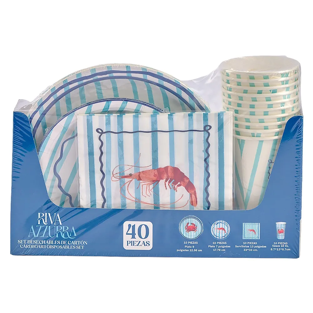 Set De Vajilla Desechable Riva Azzurra Cangrejo 40 Unidades