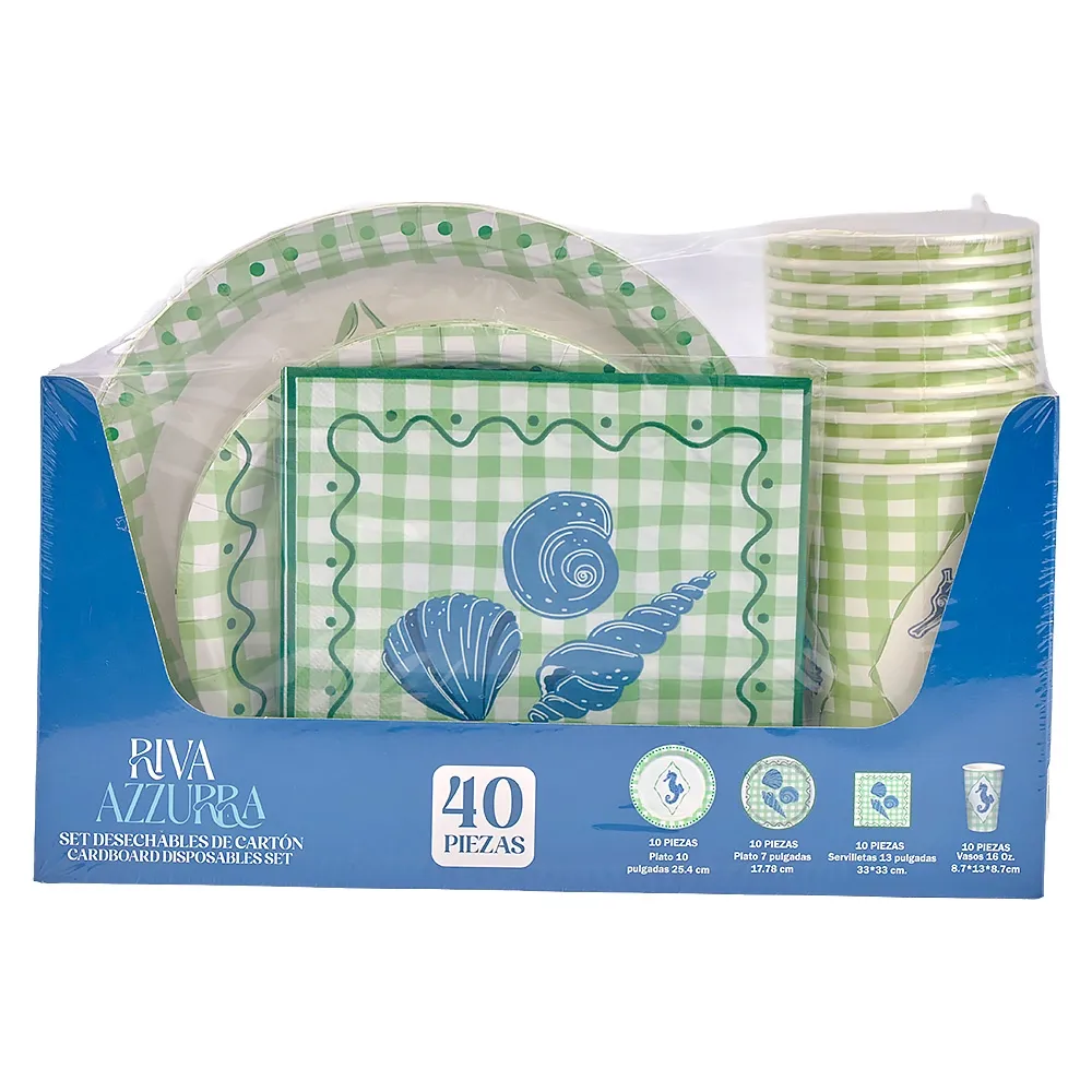 Set de Vajilla Desechable Riva Azzurra Caracoles 40 Unidades
