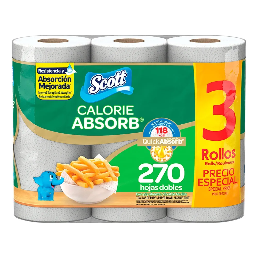 Papel Toalla Calorie Absorb 90H Scott 3 Rollos
